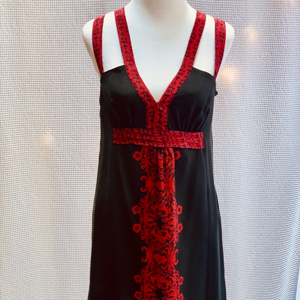 Petticoat Alley 100% Silk Red Black Dress, Sz M